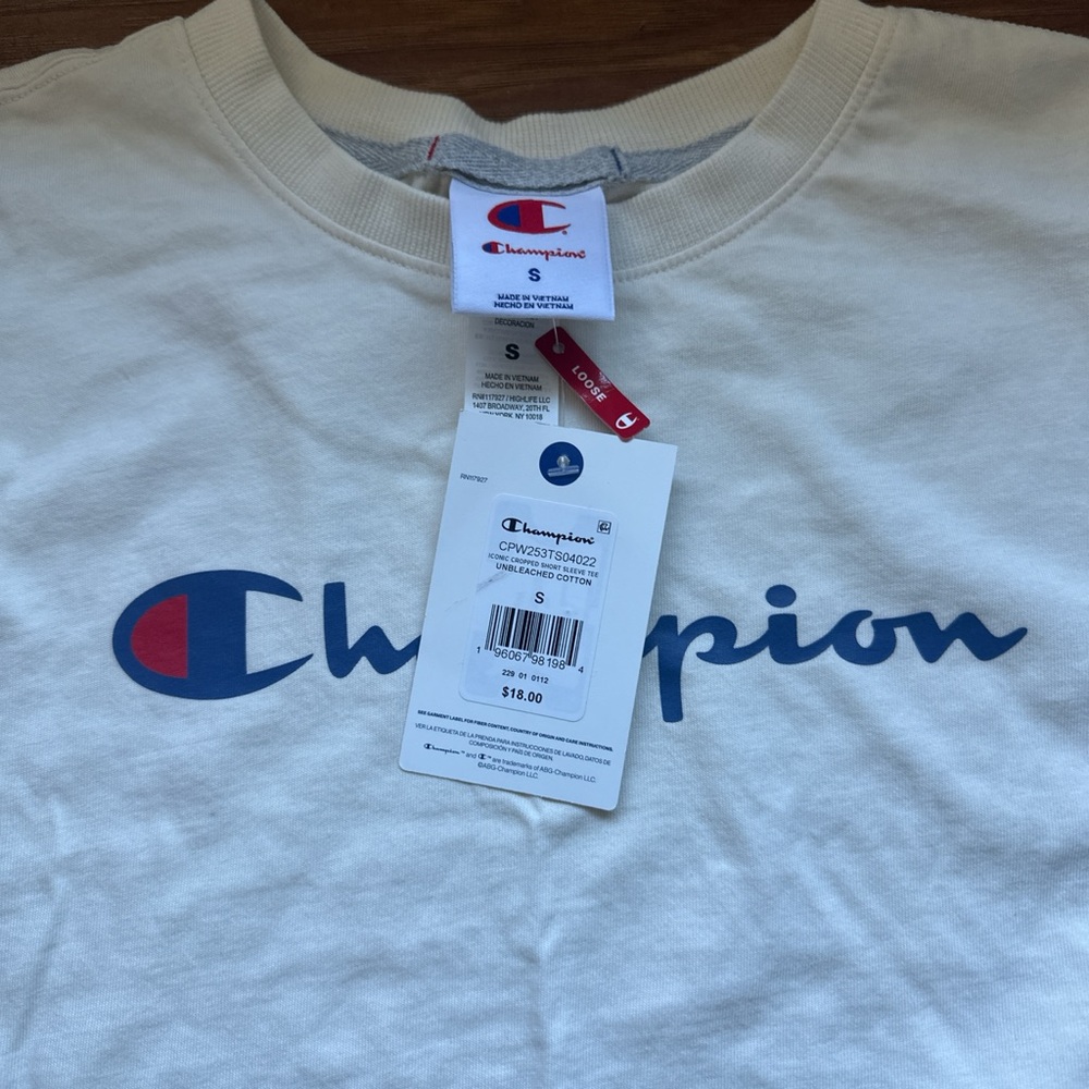 Champion Off-White Sweatshirt with Blue Logo